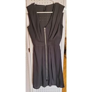 H&M Black Silky Sleeveless Womens Mini Dress Sz 4 V Neck Zipper Minimalist Work